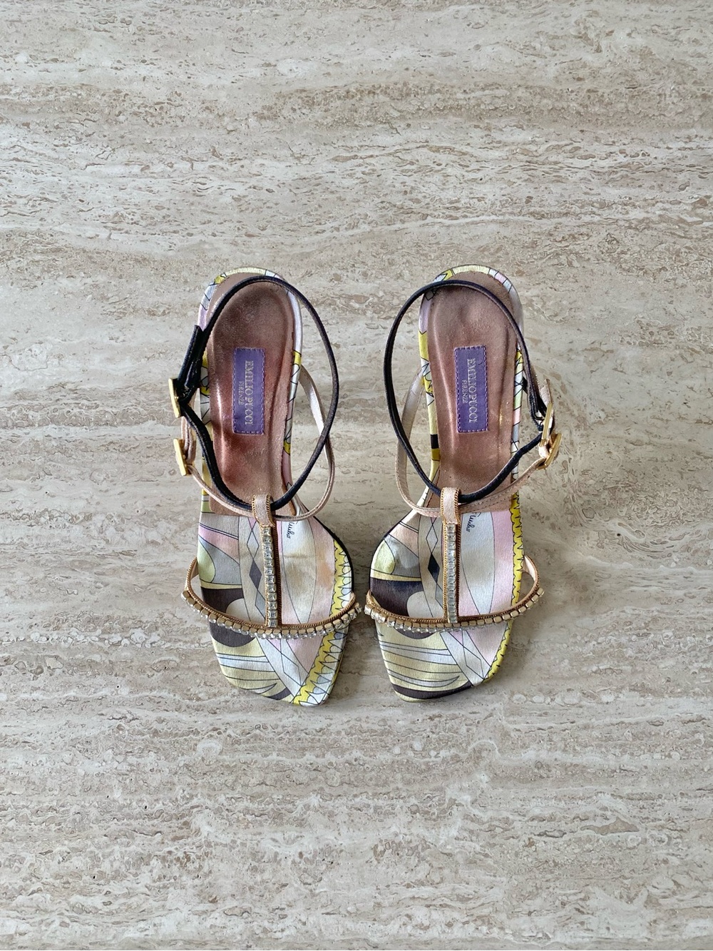 Vintage Emilio Pucci Rhinestone T-strap Sandal Heels